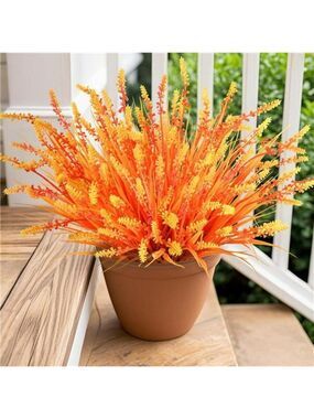 Orange Faux Outdoor Plants UV Resistant Fall Flowers for Porch Patio Window Box